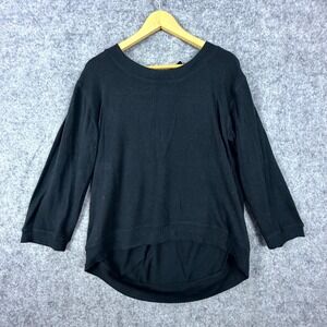 Stem Shirt Top Womens Medium Black Stretch High Low Hem Back Tie Casual